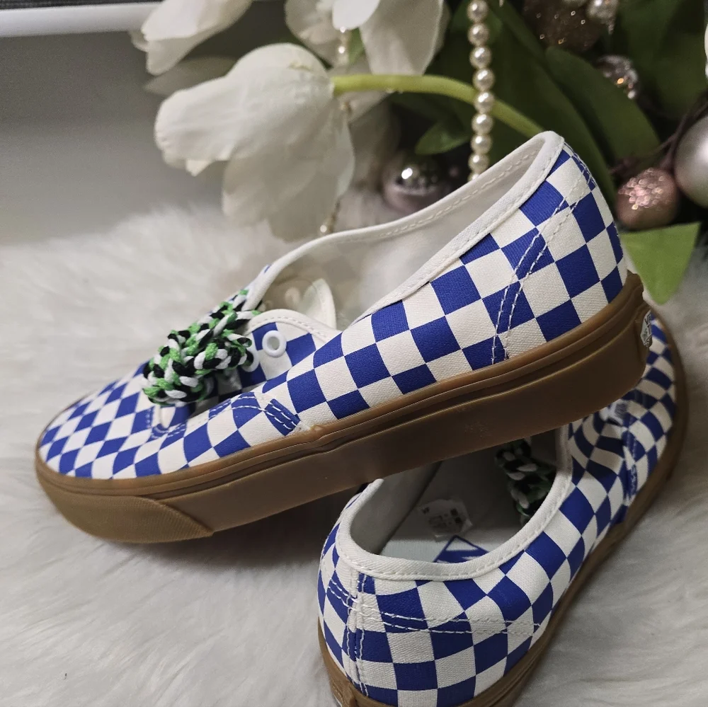 Vans Authentic Checkerboard Blue Gum Braided Laces Casual womens Shoes Size9.5